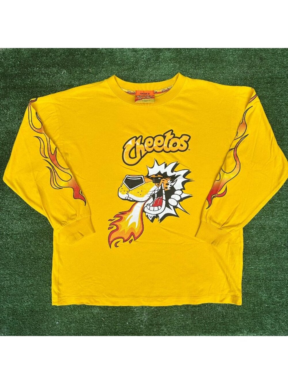 Vintage Y2K Flamin' Hot Cheetos Long Sleeve T-Shirt Yellow S Flame Humor Skater